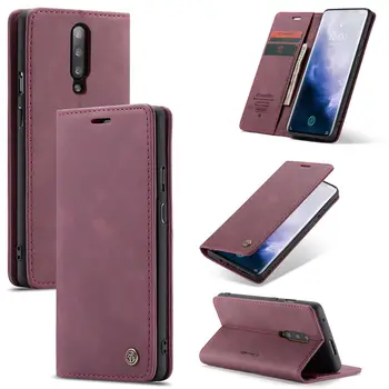 Telefon Pouzdro Pro OnePlus 7 Pro Luxusní Kůže Magnetický Flip Kryt Peněženku, Kreditní Karty Slot Skládací Stojan Podporu Nárazuvzdorný Kryt