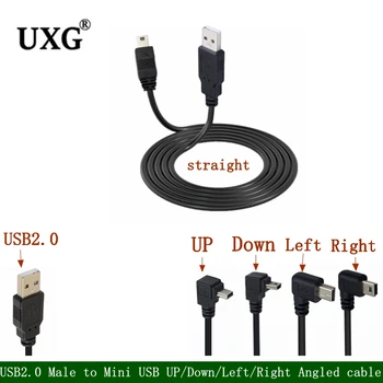 USB2.0 Samec na Mini USB NAHORU/Dolů/Vlevo/Vpravo pod Úhlem 90 Stupňů Rychlý Datový nabíjecí Kabel pro MP3/MP4 Přehrávače, Auto DVR GPS, Digitální Fotoaparát