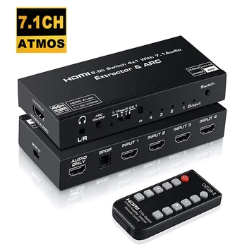 HDMI Splitter 4x1 Audio Extractor s 7.1 ch Dolby Atmos 5.1 ch Digitální Další Domácí Audio Podpora HDCP 2.2 LPCM 7.1 CH