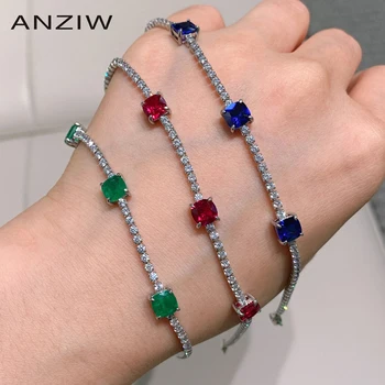 ANZIW Sterling Silver Polštář Cut Lab Vytvořili Emerald Módní Jednoduché Náramky pro Ženy, Šperky, Dárky