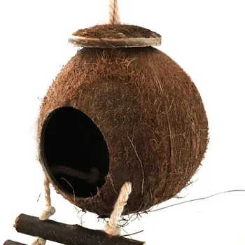 Roztomilý Pohodlné Design Přírodní Kokosové Skořápky Ptačích Hnízdních Domu Malé Velikosti Papouška Finche Vrabci Klec S Žebříkem