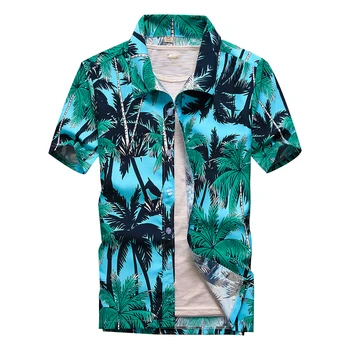 26 Barvy Letní Módní Pánská Havajská Košile Krátký Rukáv Tlačítko Coconut Tree Print Casual Beach Aloha Tričko Plus Velikosti 5XL