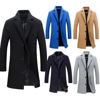 Zimní Stylové Formální Kabát Bunda Pro Muže Plná Barva Dlouhý Rukáv Svrchní Příkop Kabáty Tlačítko Up Módní Mužský Kabát