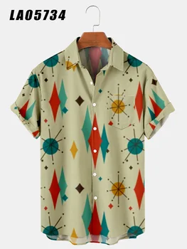 Letní tričko pro muže tlačítko-krátký rukáv tričko kreativní digitální tisk 2021 nové náměstí kousek prošití V-neck men T-shirt top