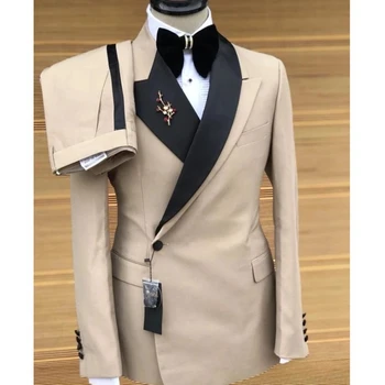 Dvojí Breasted Pánské Obleky, Slim Fit, 2 Ks Svatební Ženich Oblek Formální Muž Módní Sako (Bunda+Kalhoty) Na Zakázku Kostým