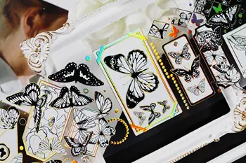 Růžová/černá Vintage Butterfly Lesklé PET Pásky Nové Diy Karty Dělat Dekorativní Nálepka