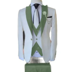2021 Značky Suit Muži 3 Kusy Ženich Svatební Muži Oblek Set Módní Návrhy White Business Sako, Vesta Královská Modrá Kalhoty, Šaty, Smoking