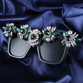 Luxusní Dámské sluneční Brýle velký rám nadrozměrných sluneční brýle square Green diamond Dekorace party styl sluneční brýle, ženy odstíny