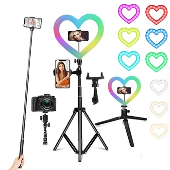 RGB Stmívatelné LED Selfie Prsten Vyplnit Světlo Fotografování Led Kroužek Lampa S Stolní Stativ Pro Make-up Video Live Aro De Luz Para Celular