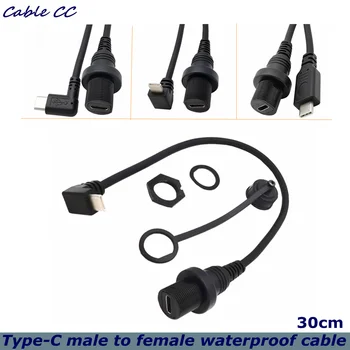 USB-C IP67 vodotěsný kabel typu c 3.1 90 ° samec samice panel, auto, loď, přístrojová deska instalace konektor prodlužovací kabel