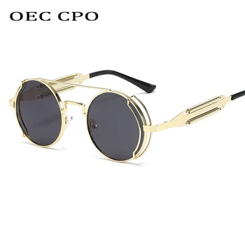 Nové Steampunk Kulaté sluneční Brýle Muži Značky Kovový Rám Brýlí Ženy Zrcadlo Osobnosti Jaro Brýle UV400O501