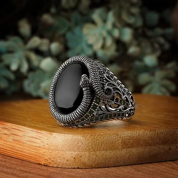 Nové Vintage Dutý Out Vzor Had Otevření Prsteny Pro Ženy A Muže Black CZ Kamenné Intarzie Módní Šperky, Párty, Dárek Zvířat Prsten