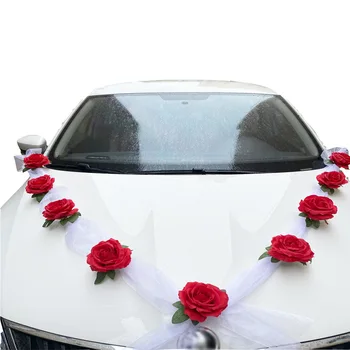 Umělé Růže Květ Svatební Auto Výzdobu Kit Hedvábí Květina Věnec S Tyl pro Svatby BridalCar Dekorace