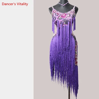High-end Latin Dance Šaty Žena Dospělé Děti je Výkon Kostým Fringe Taneční Sukně Profesionální Soutěže Oblečení