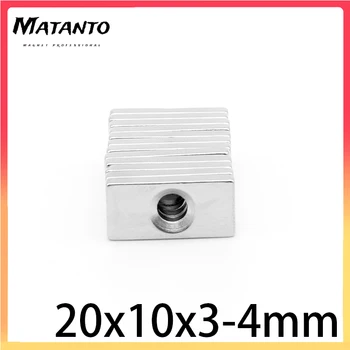 5/10/20/50/100KS 20x10x3-4mm Blok se Zápustnou Vyhledávání Magnet Díru 4mm 20x10x3-4 List Silné Trvalé NdFeB Magnety 20*10*3-4