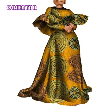 Africké Šaty pro Ženy Dlouhý Prohrábnout Rukáv Vysokým Pasem Big Swing Maxi Šaty Svatební Party Africké Oblečení Plus Velikosti WY8947