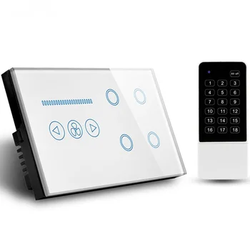 UK 4 gang Wireless Smart switch + Stropní Ventilátor Spínač s dálkovým ovládáním, Bílá/Černý Crystal Glass Panel,AC110-240V