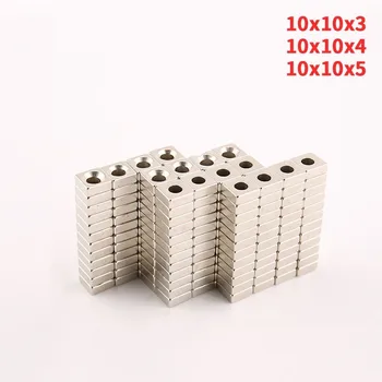 10X10X3/4/5 MM Silný Magnetický Blok Neodymovým Magnetem Otvor pro Šroub NdFeB Silné Vzácných Zemin Osvětlení Obrazovky Magnety 10*10*5/4/3MM