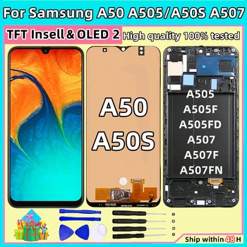 OLED Pro Samsung Galaxy A50 A505 A505F SM-A505FN/DS A505F/DS, LCD Displej Dotykový Displej Digitizer Shromáždění Pro Samsung A50S A507F
