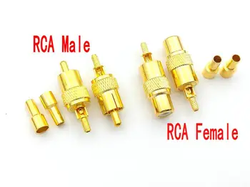 100KS Gold mosaz RCA Samec/RCA Female Koaxiální Kabel Konektor pro RG174 Kabel RG316