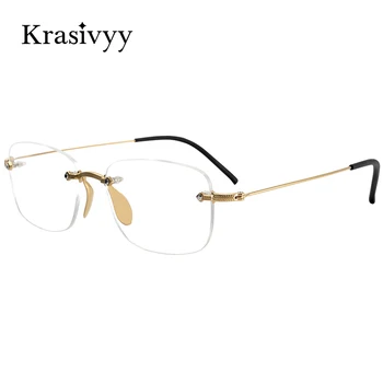Krasivyy Náměstí Vrtaných Brýle Rám Muži Čistého Titanu Ženy Optické Předpis Brýlí Korejské Bezrámové Krátkozrakost Brýle
