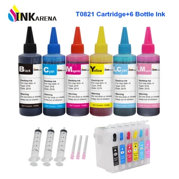 INKARENA Tiskárny Dye Ink Refill Kit + T0821N T0821 Inkoustová Kazeta Pro Epson Stylus Photo TX650 TX659 700W 710W 800FW Řemeslník 1410