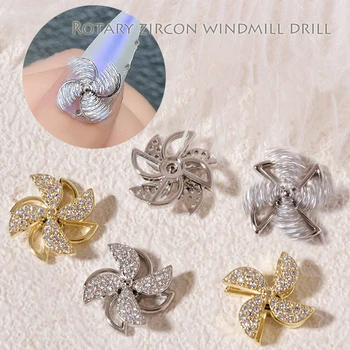 1 Ks Otočný větrný Mlýn Luxusní Zirkon 3D Nail Art Dekorace Diamond Crystal Spin Šperky Manikúra Design Příslušenství