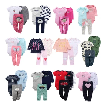 Kojenecká Baby Boy Girl Oblečení 2022 Módní Bavlněné Květinové Zvířat 3KS Sady Topy+Romper+Kalhoty Novorozence Bebe Děti Oblečení Oblečení