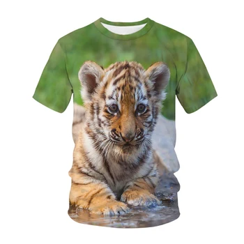 Vtipné Tisk T-shirt Zvířat Tygr Kočka 3D Tištěný Děti T Tričko Módní Ležérní Karikatury T-shirt Chlapci Dívky dětské oblečení
