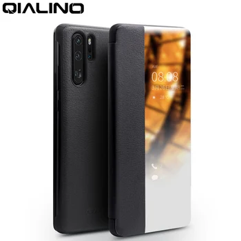 QIALINO Pravé Kůže Ultra Slim Flip Pouzdro pro Huawei P30 Pro 6.47 palcový Ruční Kryt Telefonu s Smart View pro Huawei P30