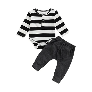 Baby Boy Oblečení dvoudílné Set Módní Proužek Tisk Dlouhý Rukáv Romper a Tie-up Dlouhé Kalhoty Pro Batole, Novorozence