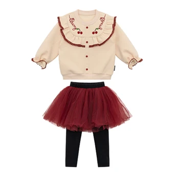 2020 Podzim/Zima Nové Děti dívčí Oblečení Oblek Plus Sametové Vyšívané Svetr Plus Krajky Sukně kalhotová sukně dvoudílný Oblek 2-8Y