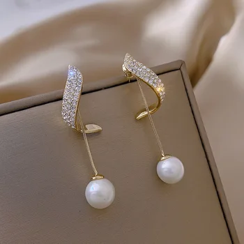 2021 Nové Příjezdu Klasické Elegantní Simulované-pearl Střapec Dlouho Crystal Náušnice Pro Ženy, Móda Vody Drop Crystal Šperky