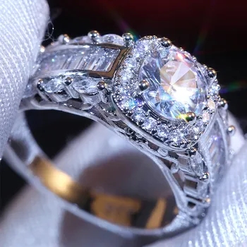 2023 Nové Luxusní Halo Stříbrné Barvy Designer Zásnubní Prsten Pro Ženy, Dárek k Výročí Šperky Hromadně Prodávat Valentýna R5718b