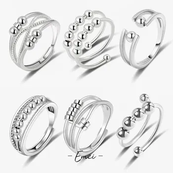 Double-Layer Otočné Korálkové Úzkost Prsteny pro Ženy, Muže, Elegantní Zirkon Stresu Spinner Ring Nastavitelné Otevření Prst prsten