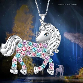 Unikátní Módní Unicorn Crystal Kámen Náhrdelník pro Ženy, Populární Příslušenství Přívěsek Valentines Den Dárek Šperky