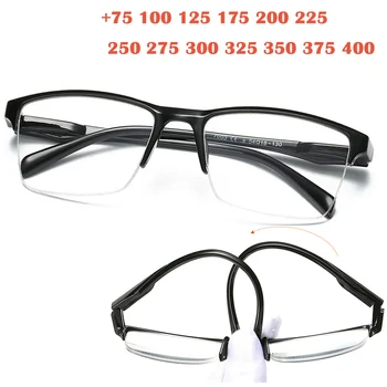 Flexibilní Náměstí Půl Rám Brýle Unisex Clear Ultralehký Zvětšovací Presbyopickém Brýle Černá +75 do +400 gafas