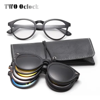 DVĚ Hodiny 5 V 1 Magnet sluneční Brýle, Ženy, Polarizační Klip Na Brýle Muži Kolo Předpis Optické Krátkozrakost Brýle Rámy A2205