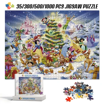 Disney Family Christmas Cartoon Jigsaw Puzzle 1000 Kus Lepenkové Skládačky Dekomprese Hračky pro Dospělé Anime Hračky pro Děti