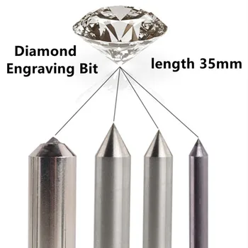 2ks Mini Diamond Gravírování Bit 35mm Carving Pero Bod Nástroje Cnc Frézování Fréza 90 ° Deska Kov, Kámen