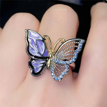 Dámské Dívky Krásné Vícebarevná Barva Butterfly Otevřený Styl Snubní Prsten Nastavitelný Módní Šperky Dárky R0713