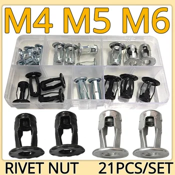 M4 M5 M6 Okvětní Lístek Nýty Lock Nut Set Černé Oceli Nýtovačka Duté Železné Pevná Deska Matice Nýt Sortiment Kit Pro Auto Licence