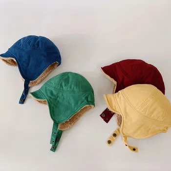 2021 děti letec klobouk podzimní a zimní čepice teplé jehněčí sametové candy barevné dívky a chlapci ucho čepice Lei Feng čepice 50-52cm