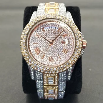 MISSFOX Hodinky Pro Muže Hip Hop Ledový Diamant Kalendář Mužské Quartz Reloj Světelný Nerezové Oceli Vodotěsné Pánské Náramkové Hodinky