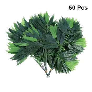 50ks Umělé Zelené Bambusové Listy Falešné Zelené Rostliny Zeleň Listů Pro Domácí, Hotel, Kanceláře, Malé Bambusové Listy Dekorace
